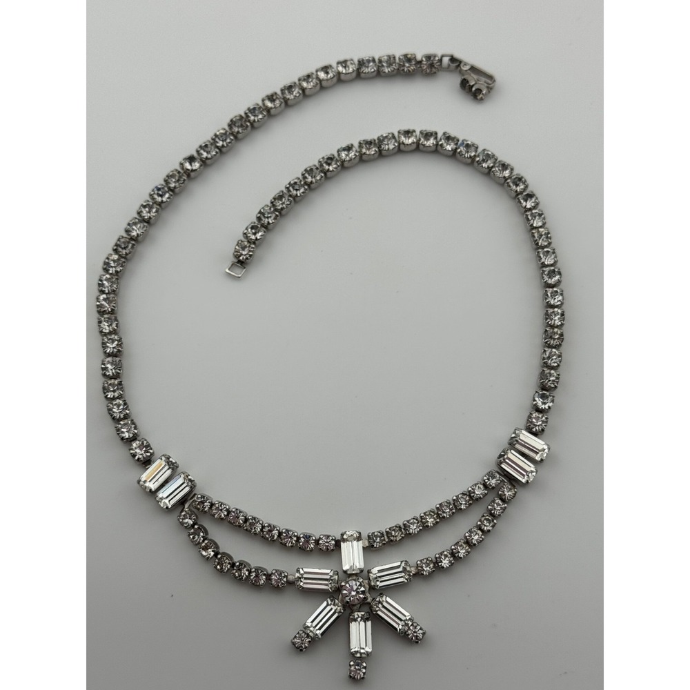 Vintage Kramer Clear‎ Rhinestone Necklace Silver Tone Signed
